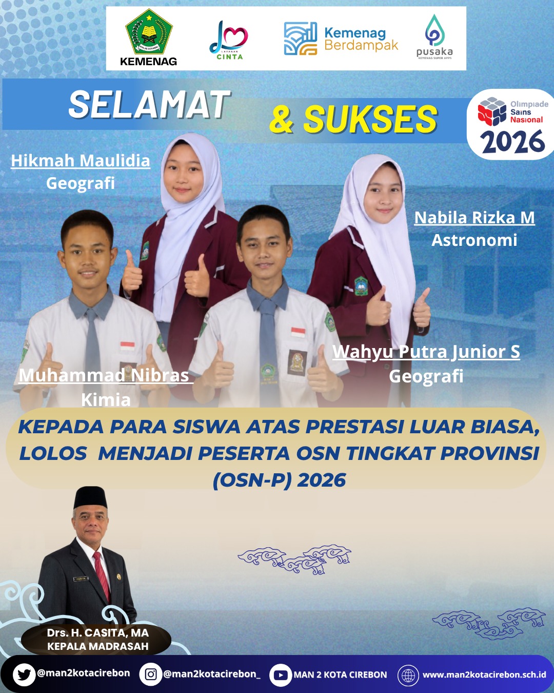 SISWA SISWI MAN 2 KOTA CIREBON YANG LOLOS OSN-P